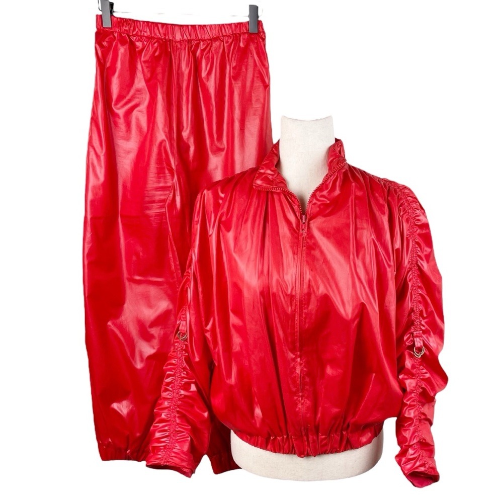 Antonio Ruspoli Vintage 80s Women's Tracksuit Bright Red Ruched Jacket Joggers